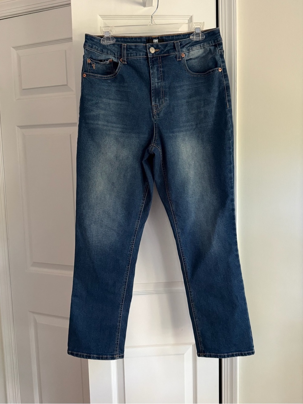 Frye Straight Leg Jeans Medium Dark Wash 5-Pocket Stretch Denim Ankle Size 8 29